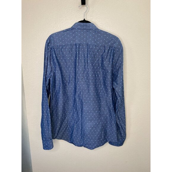 Ben Sherman Mens Tailored Skinny Fit Blue Polka Dot Long Sleeve Button-Up Shirt - Picture 3 of 7